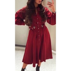 Burgundy Midi Western Buckle Shirtdress